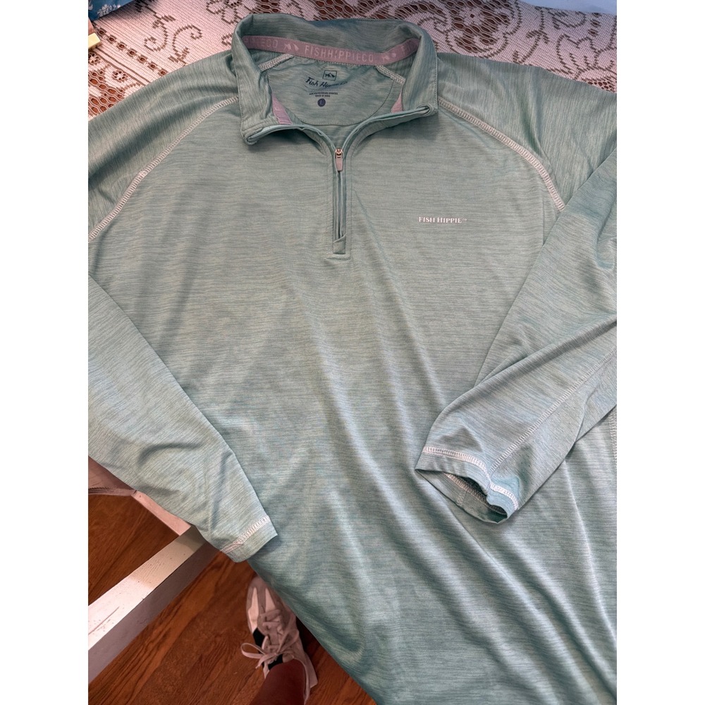 Fish Hippie Co Mens Performance Quarter Zip Pullover Green Heather Large